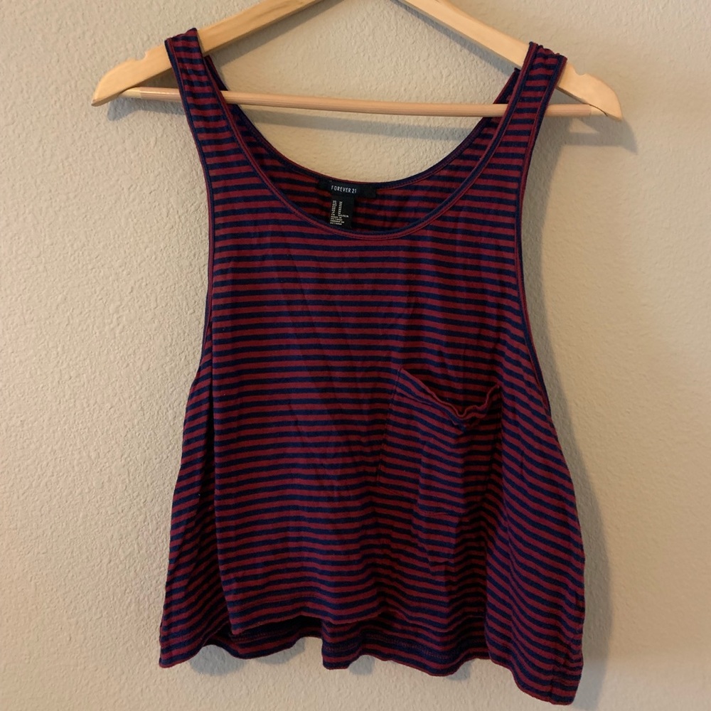 FOREVER21 Red/Navy blue Striped Crop Top